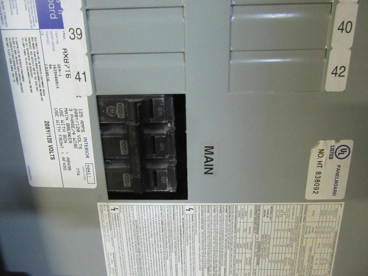 Used GE SERVICE PANEL AQF3421ABX 125 AMP 208Y/120 VOLT 3-PHASE W/ SURGE PROTECTOR