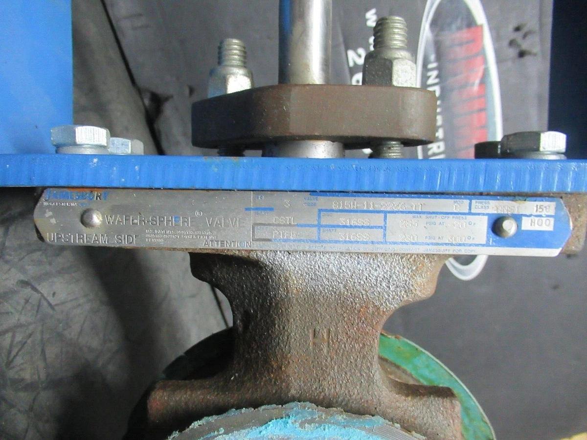 Used JAMESBURY WAFER-SPHERE VALVE 815W-11-2236-TT 230-285 PSIG SIZE 3 **WARRANTY**
