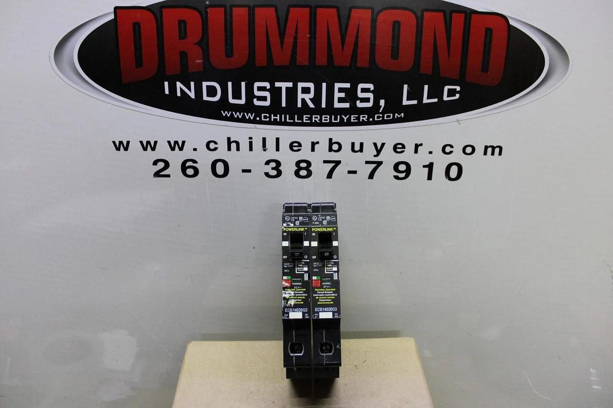 Used LOT OF 2 SQUARE D POWERLINK CIRCUIT BREAKER ECB14020G3 20 AMP 480/277 VAC 1-POLE