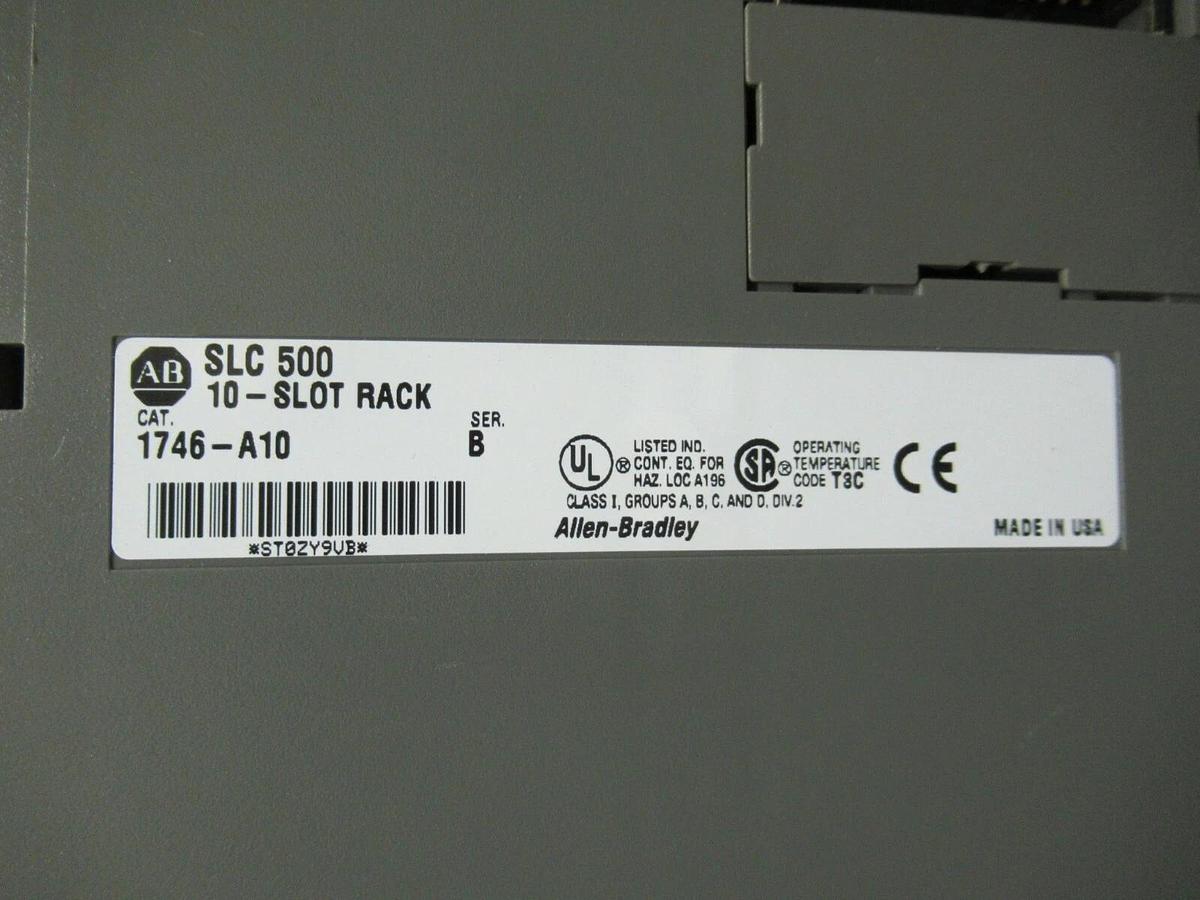 Used ALLEN BRADLEY SLC 500 POWER SUPPLY 1746-P2 SER. C W/ 1746-A10 SER.B 10 SLOT RACK