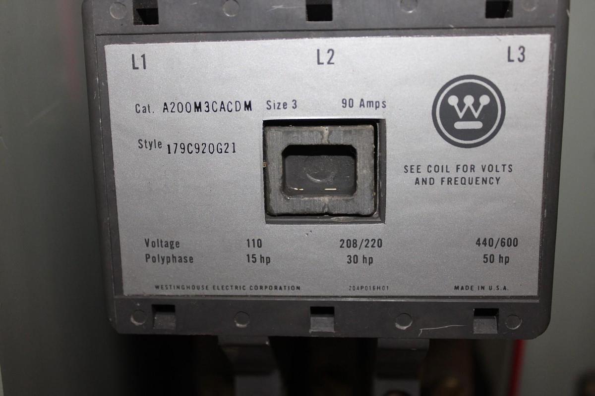 Used WESTINGHOUSE TYPE-W MCC STARTER CONTROL BUCKET 18" SIZE 3 90 AMP 600 VAC