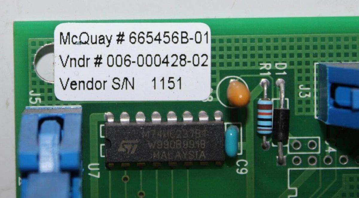 Used MCQUAY ENERGYLINE DIGITAL I/O CIRCUIT BOARD 665456B-01 006-000428-02 REV. C
