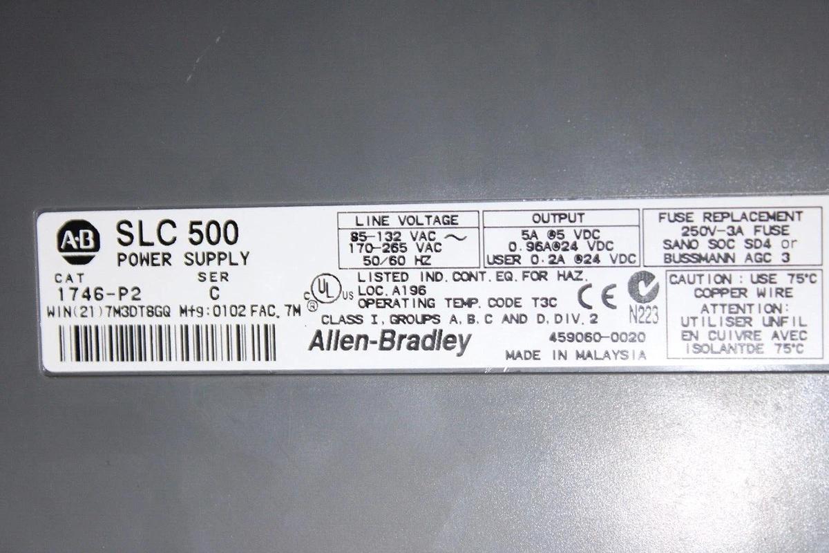 Used ALLEN BRADLEY SLC-500 POWER SUPPLY MODULE 1746-P2 SER. C  **WARRANTY**