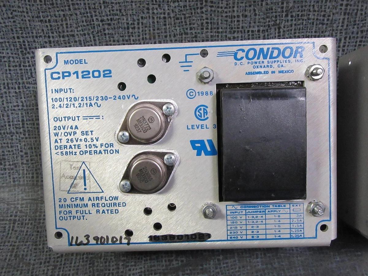 Used (1) CONDOR POWER SUPPLY CP1202 IN 100/120/215/230-240V OUT: 20V / 4 AMP WARRANTY