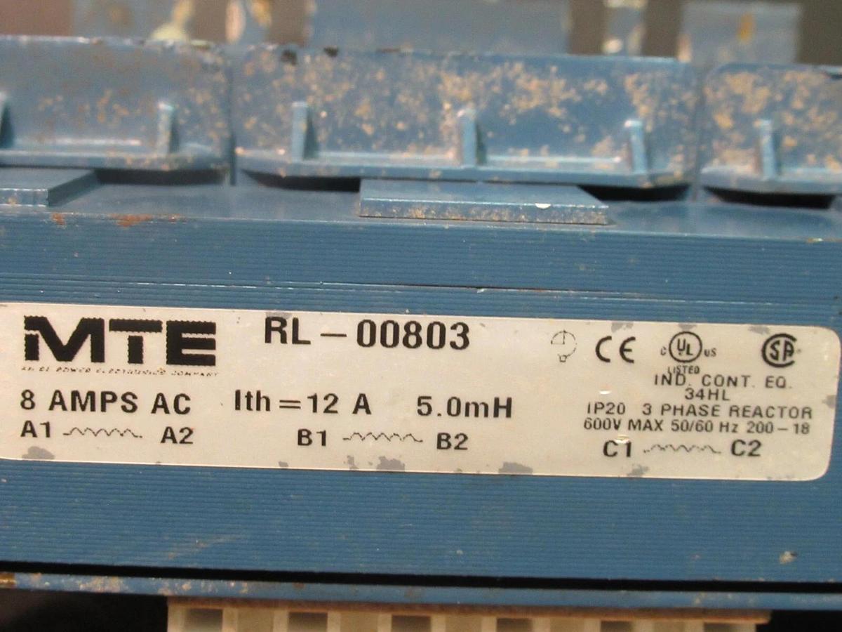 Used MTE CORPORATION 3 PH REACTOR CAT# RL-00803 P/N: 34HL 5.0 mH 8 AMP 600 V MAX