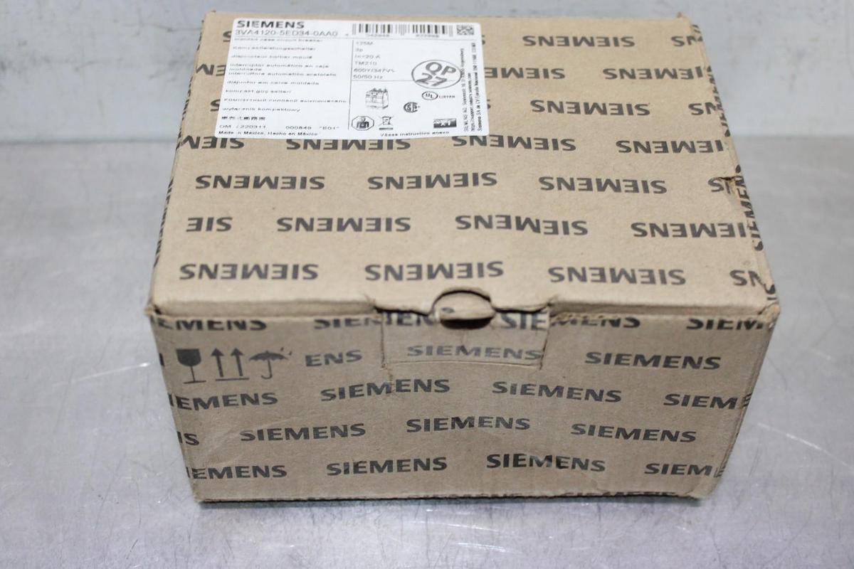 NIB SIEMENS CIRCUIT BREAKER 3VA4120-5ED34-0AA0 20 AMP 600 VOLT 3-POLE 125M FRAME