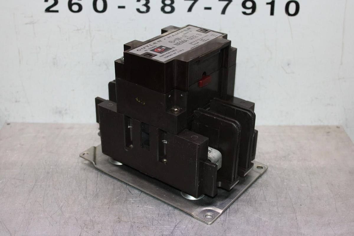 Used CUTLER-HAMMER CONTACTOR C10EN3 NEMA SIZE 3 90 AMP 600 VAC 3-POLE COIL: 120 V