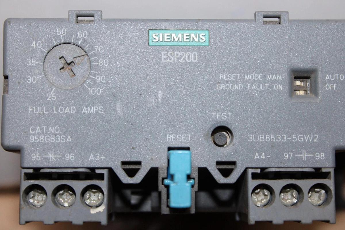 Used SIEMENS ESP200 OVERLOAD RELAY 958GB3SA 25-100 AMP 600 VAC **WARRANTY**