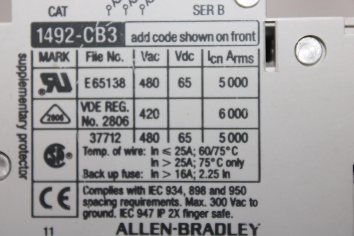 Used ALLEN BRADLEY CIRCUIT BREAKER 1492-CB3 1492-ACB 480/277 VAC 30 AMP 4-POLE