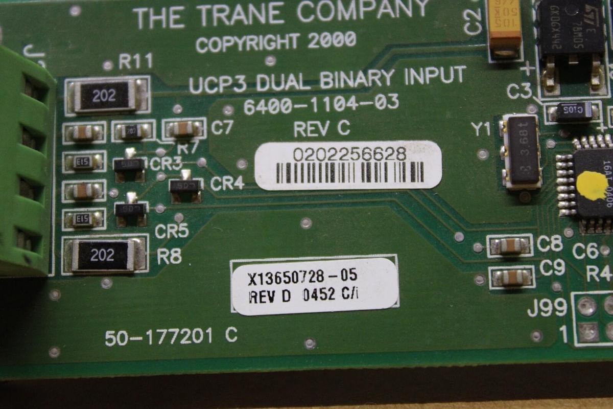 Used TRANE DUAL BINARY INPUT CIRCUIT BOARD X13650728-05 REV. D 6400-1104-03 REV. C