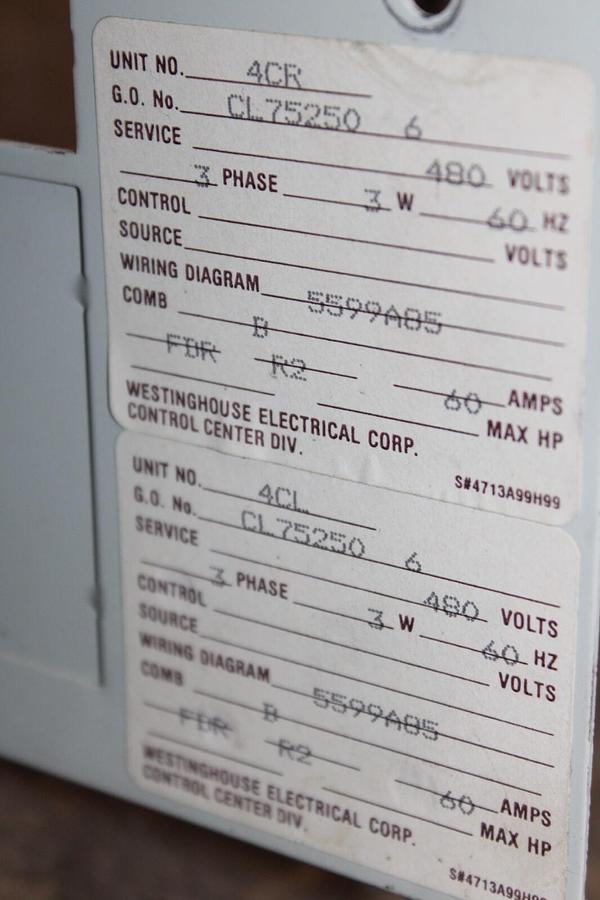 Used WESTINGHOUSE MCC MOTOR CONTROL DUAL/TANDEM FEEDER BUCKET FREEDOM 2100 18"