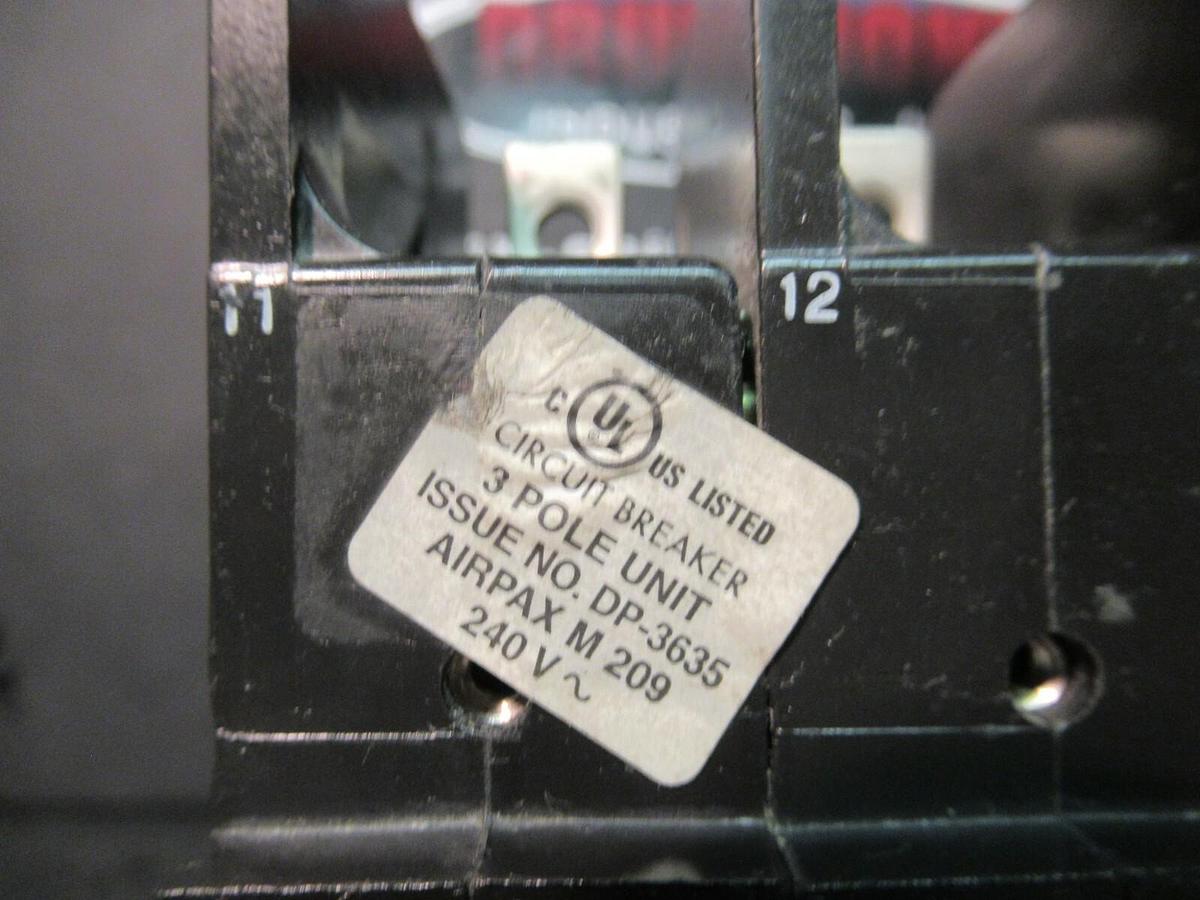 Used AIRPAX 3 POLE 53 AMP BREAKER 240 VAC 219-3-2599-410 HH83XB410-B DP-3635 LR26229