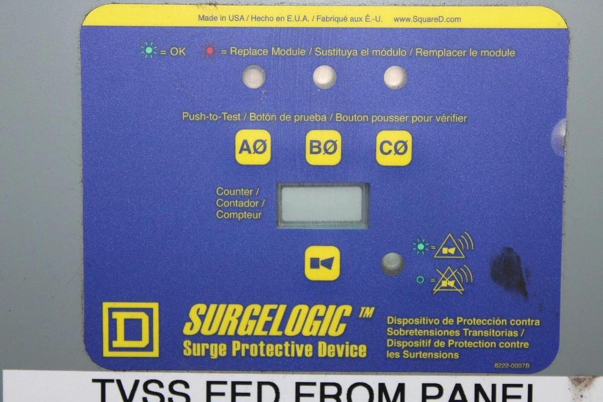 Used SQUARE D SURGELOGIC SURGE PROTECTOR TVS2MEMA27ASWT 3-PHASE ENCLOSURE 3R