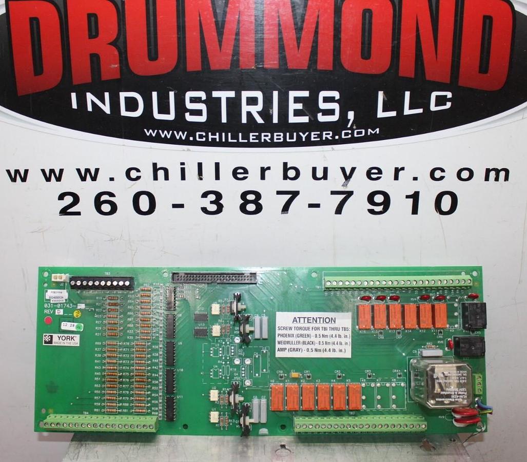 Used YORK HVAC CHILLER INPUT/OUTPUT CIRCUIT BOARD 031-01743-001 REV. D **WARRANTY**