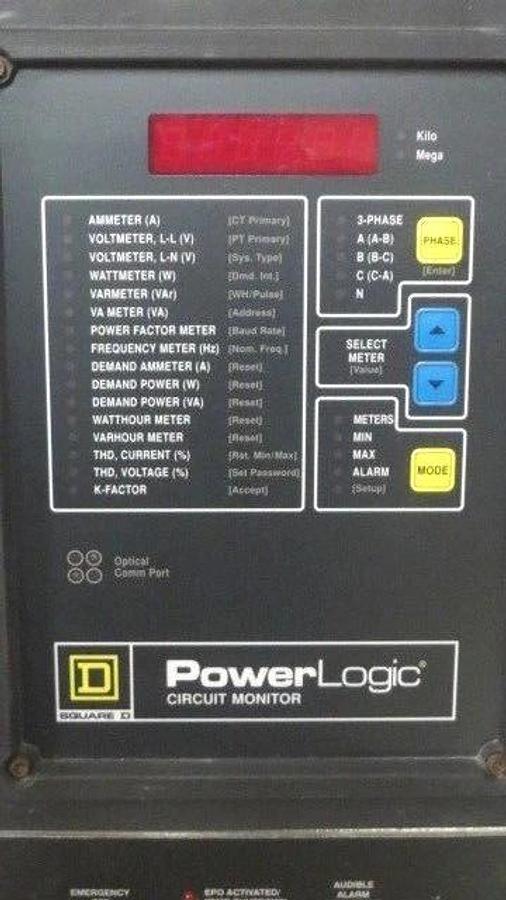 Used SQUARE D POWERLOGIC CIRCUIT MONITOR CM-2150 240 VAC 27 VA W/ IOM-44 ALARM