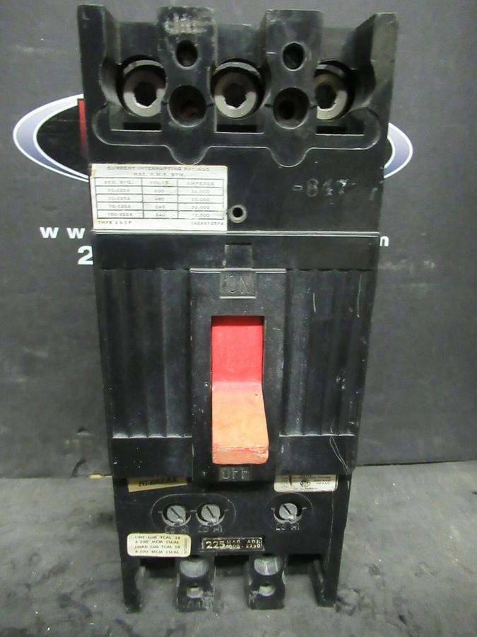 Used GE GENERAL ELECTRIC THFK236225 225 AMP 600V CIRCUIT BREAKER 3 P HI-BREAK W/ LUGS