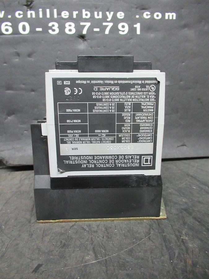 Used SQUARE D INDUSTRIAL CONTROL RELAY 8501X030 SER. A COIL: 110/120 VAC