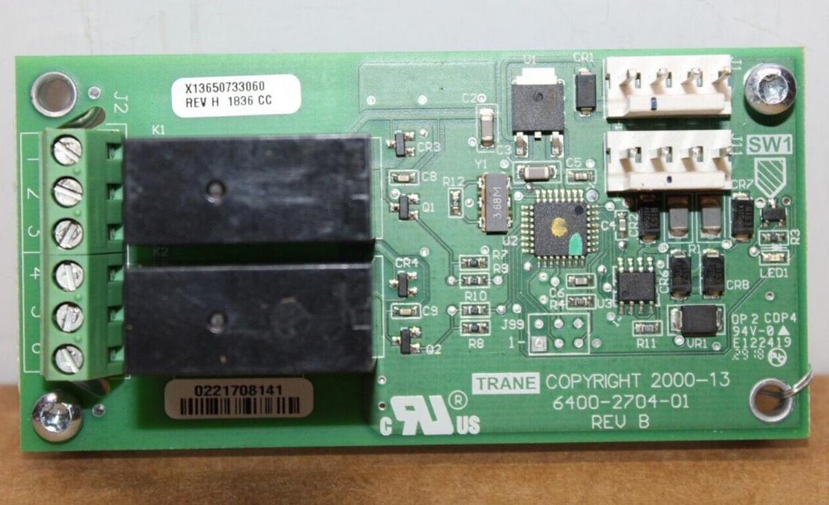 Used TRANE HVAC DUAL BINARY CIRCUIT BOARD X13650733060 REV. H 6400-2704-01 REV. B