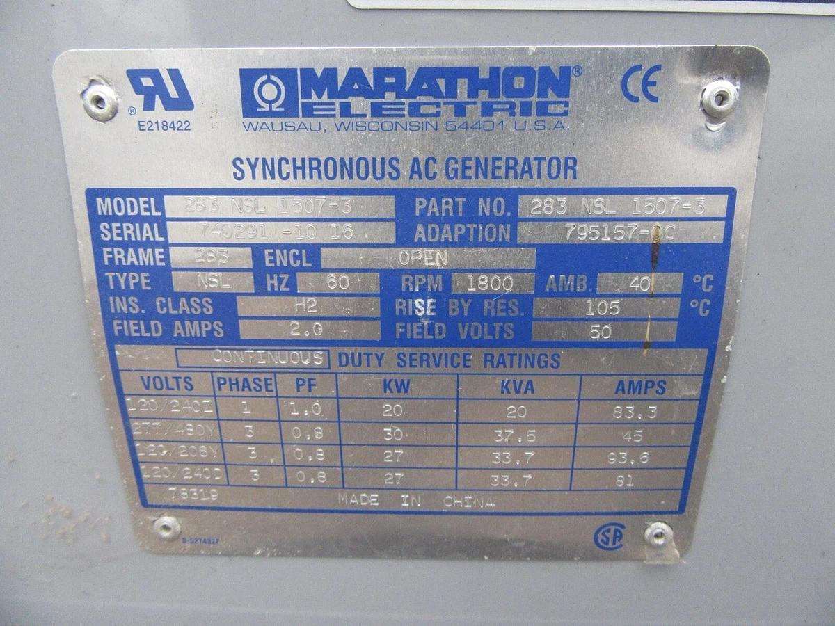 Used 20 KW DIESEL GENERATOR ISUZU MTU 2016 176 HRS 120/240 VOLT 1 PH SOUND ENCLOSED