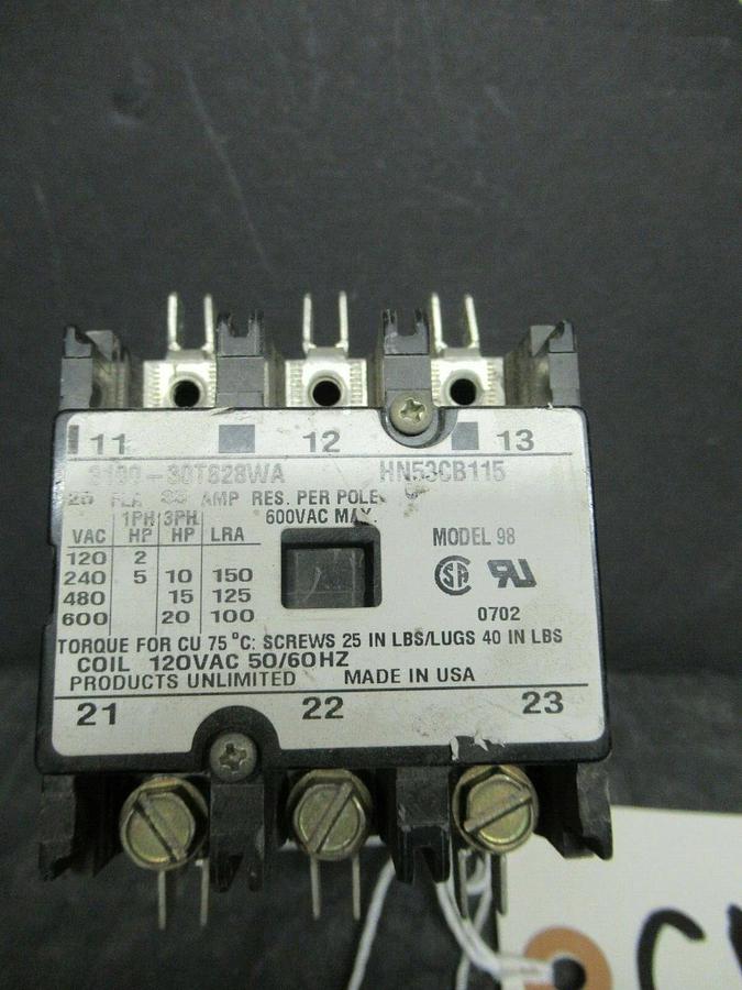 Used PRODUCTS UNLIMITED 3100-30T828WA 25 AMP 600 VAC 20 HP 35AMP/RES HN53CB115