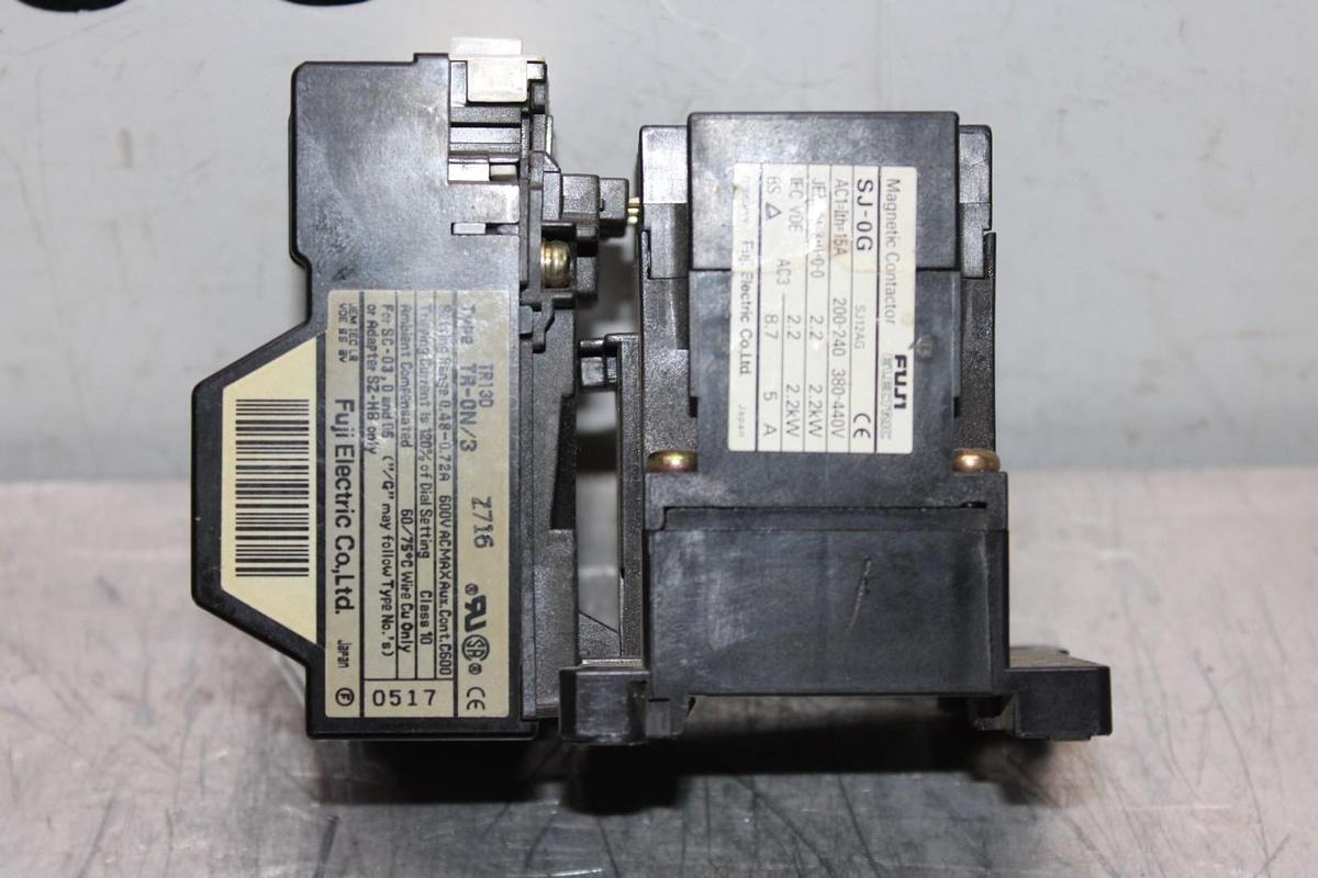 Used FUJI ELECTRIC STARTER SJ-0G 480 VAC 15 AMP 2.2 kW W/ TR-0N/3 RELAY