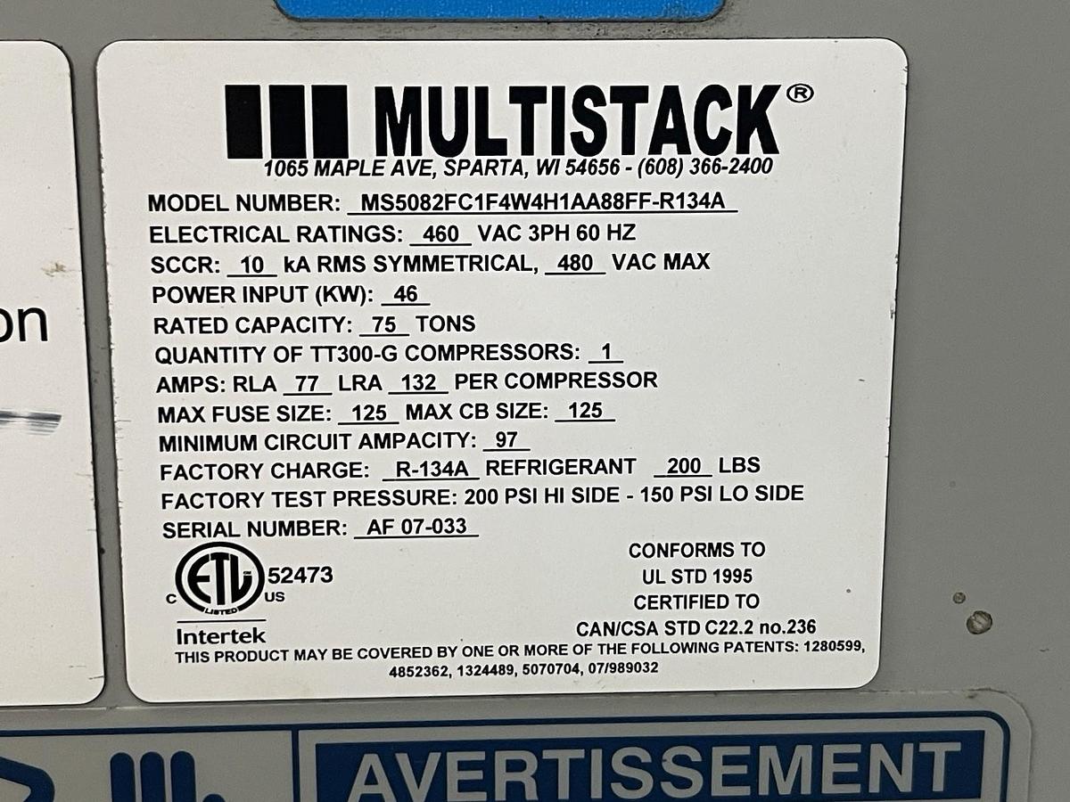 Used MAGLEV MULTISTACK CHILLER CONTROL PANELS MS5082FC1F4W4H1AA88FF-R134A 460V 77A