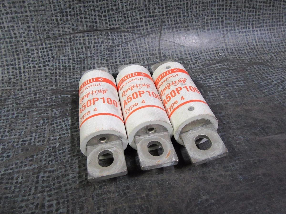 Used LOT OF 3 100 AMP A50P100 GOULD SHAWMUT AMPTRAP FUSE 100 AMP 500 VAC TYPE 4