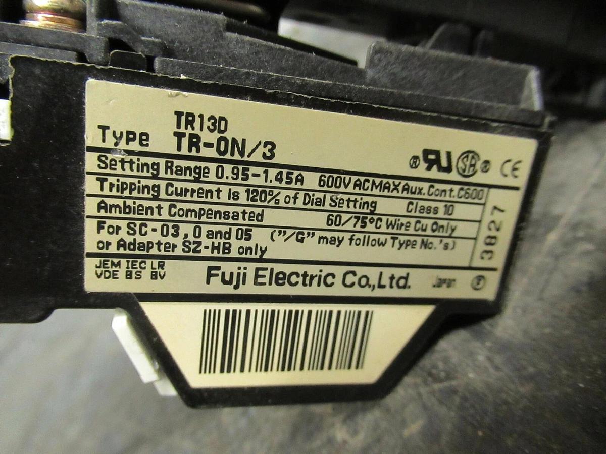 Used 13 AMP FUJI STARTER SC-0/G SC13AG 600 VAC COIL: 24 VDC W/ TR-0N/3 TR13D OVERLOAD