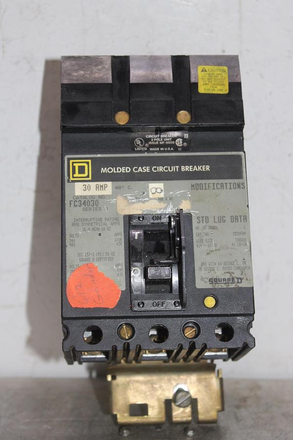 Used SQUARE D POWERPACT I-LINE CIRCUIT BREAKER HDA36030 30 AMP 600 VAC 3-POLE