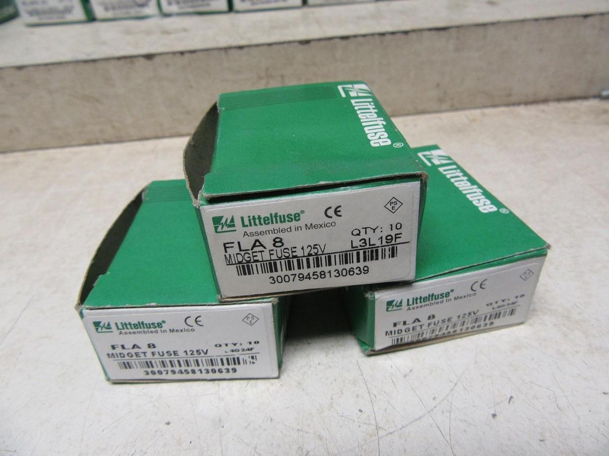 Used FLA8 NEW BOX OF 10 LITTELFUSE FLA 8 AMP TIME DELAY NIB 125V MIDGET FUSE