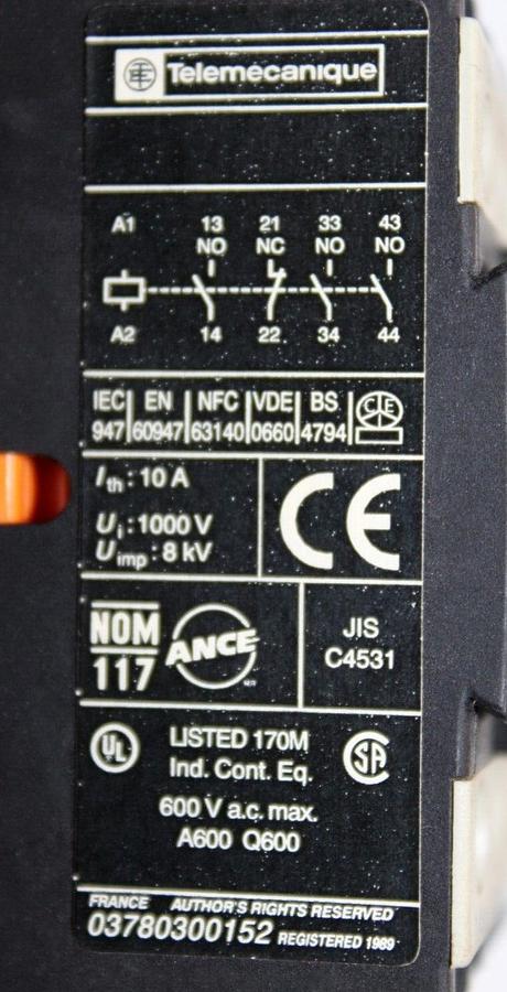 Used TELEMECANIQUE CONTACTOR CA2-DN31 600 VAC 10 AMP COIL: 120V **WARRANTY**