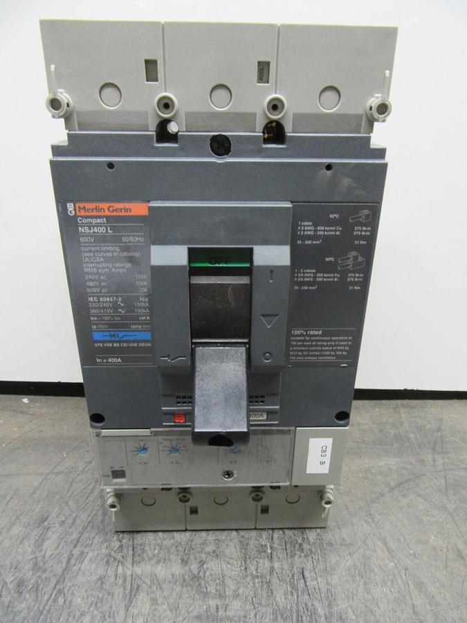 Used MERLIN GERIN COMPACT CIRCUIT BREAKER NSJ400L 160/400 AMP 600 VOLT 3-POLE 3-PHASE