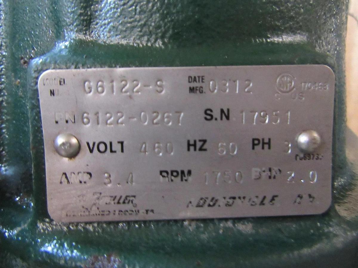 Used ZOELLER SUMP PUMP G6122-S 460VAC 2HP 1750RPM 3PHASE 60HZ 3.4 AMP 6122-0267