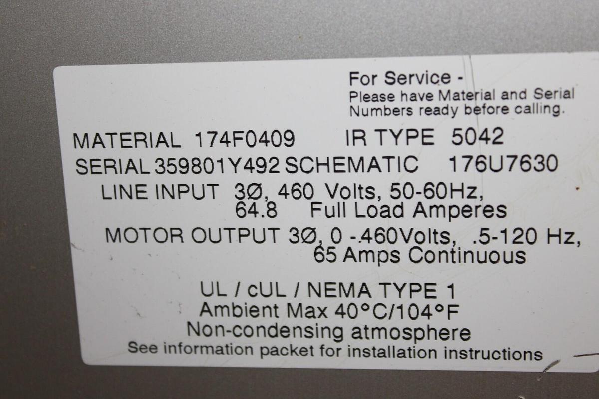 Used INGERSOLL RAND I-R 5000 VFD 480 VOLT 60 AMP 3-PHASE NEMA TYPE 1 I-R5042