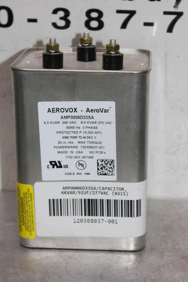 Used AEROVOX AEROVAR CAPACITOR AMP0006D33SA 6-8 kVAR 240-270 VAC 50/60 HZ 3-PHASE
