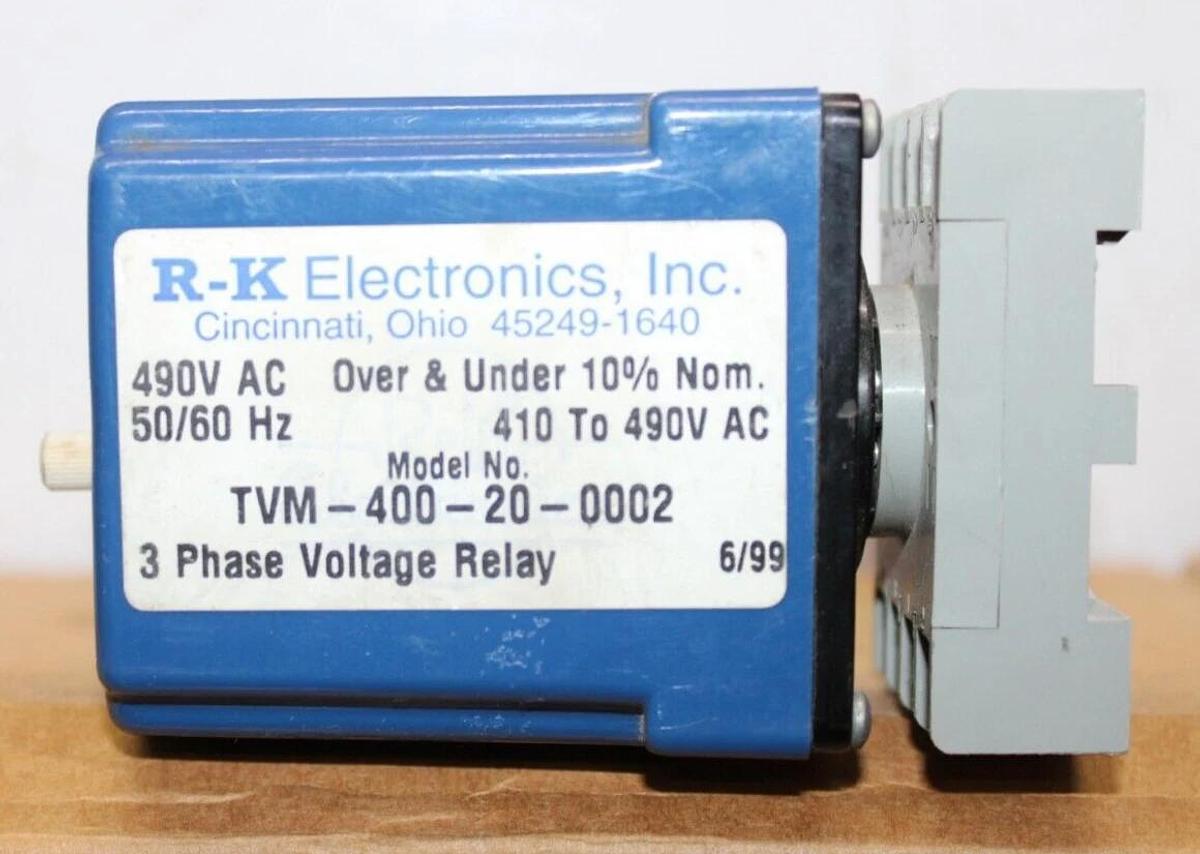 Used R-K ELECTRONICS 3-PHASE VOLTAGE RELAY TVM-400-20-0002 490 VAC 50/60 HZ