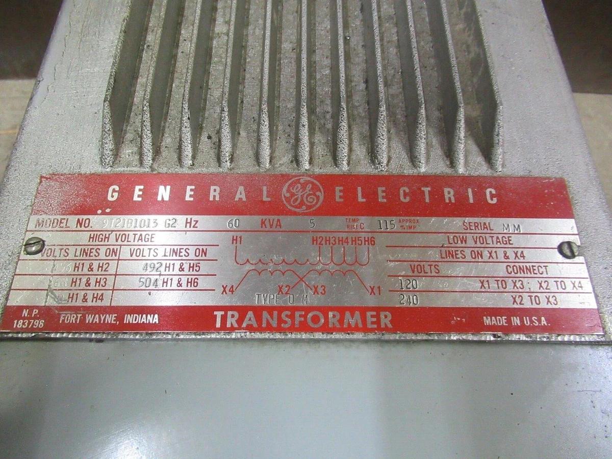 Used 5 KVA GE DRY-TYPE TRANSFORMER 9T21B1013-G2 HIGH: 480 VAC LOW: 120/240 VAC