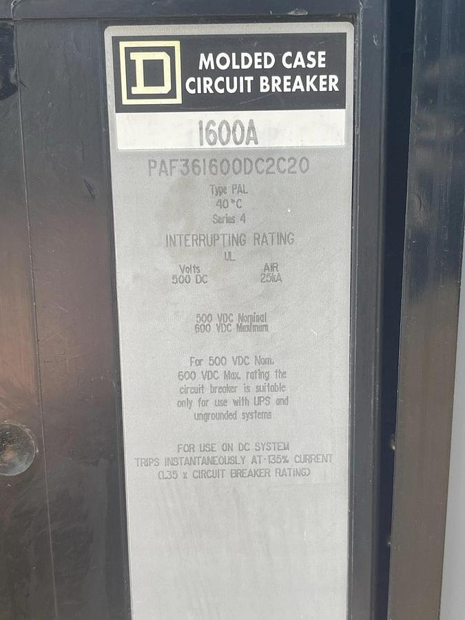 Used (1) SQUARE D SERVICE DISCONNECT 1600 AMP 300 VDC 1-PHASE 2-WIRE **WARRANTY**