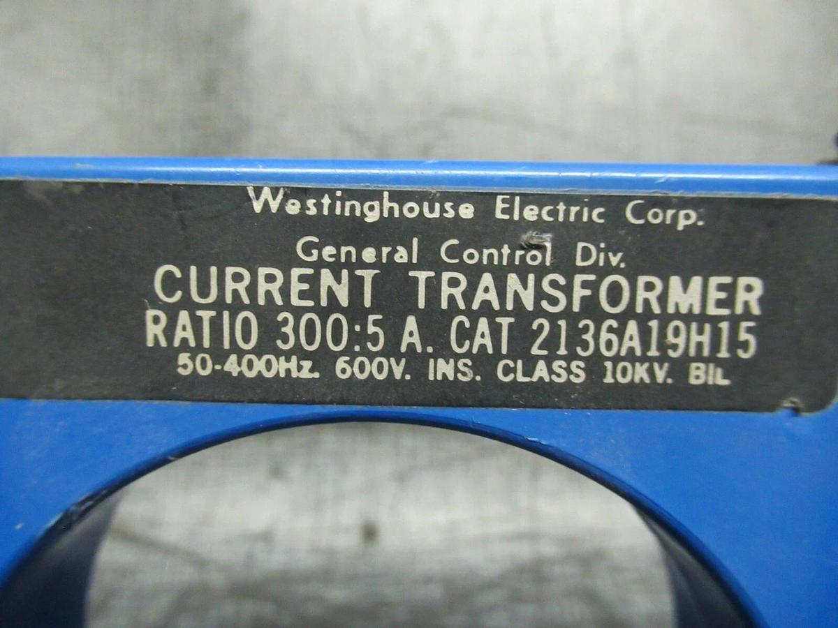 Used WESTINGHOUSE CURRENT TRANSFORMER 2136A19H15 RATIO: 300:5A 50-400 HZ 600 V