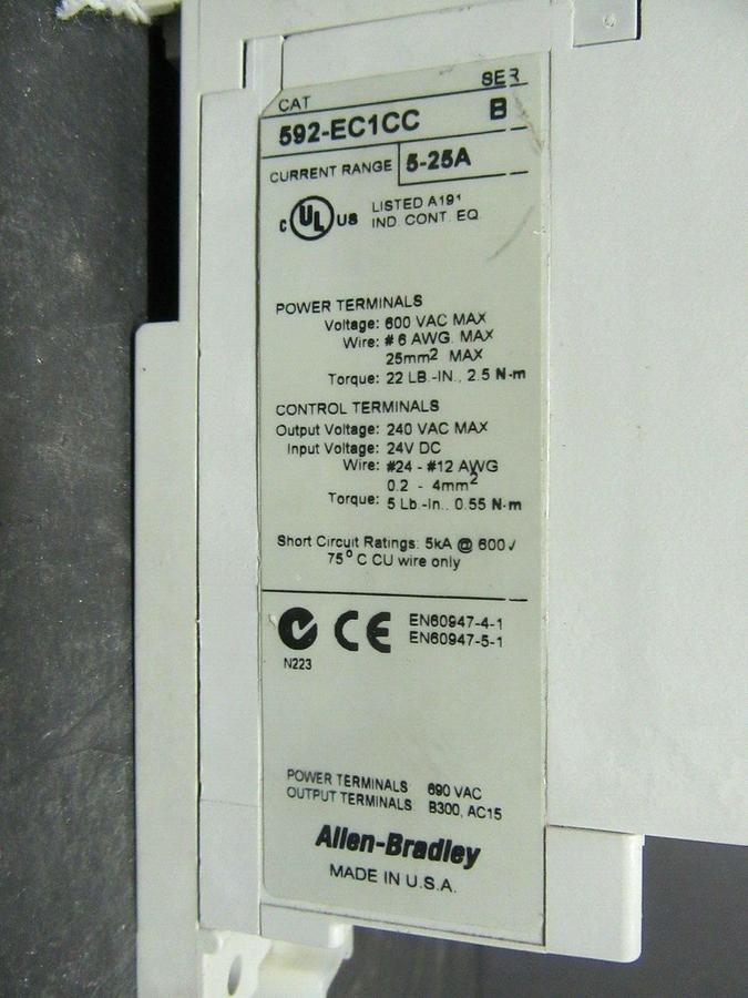 Used ALLEN BRADLEY SOLID STATE RELAY OVERLOAD 592-EC1CC SER. B 5-25 AMP **WARRANTY!**