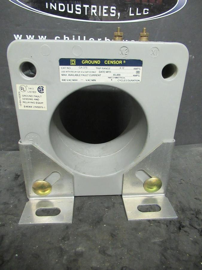 Used SQUARE D GA-375 GROUND SENSOR CENSOR CT 4 - 12 AMPS TRIP  600 VAC 4 CY DURATION