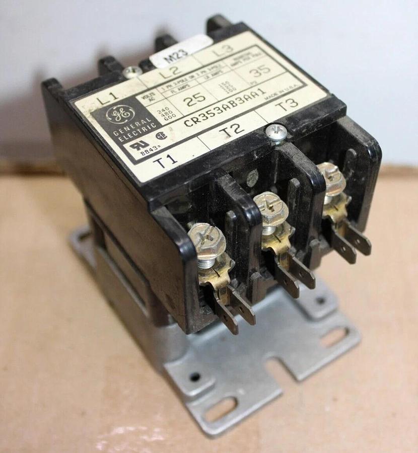 Used GENERAL ELECTRIC CONTACTOR CR353AB3AA1 25 AMP 600 VAC 3-PHASE 3-POLE COIL: 120V