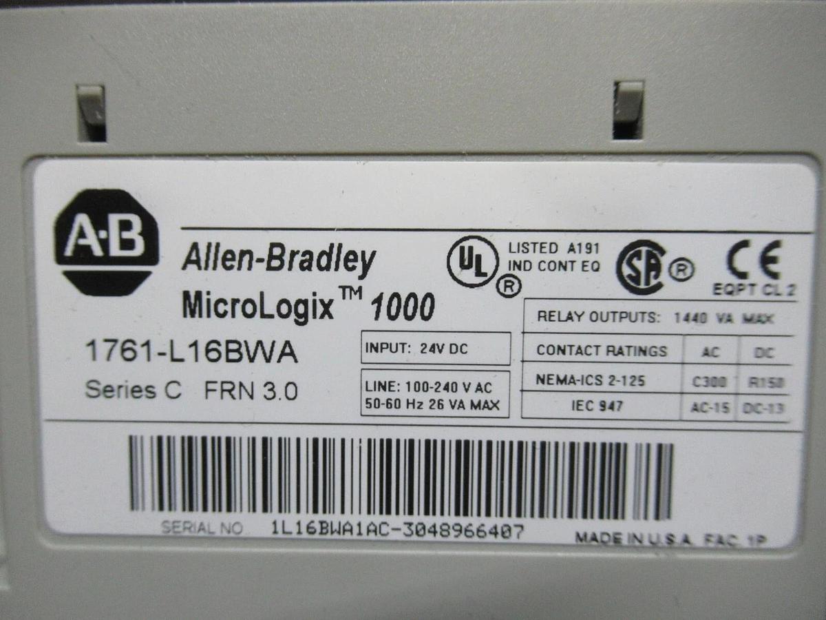 Used ALLEN BRADLEY MICRO LOGIX 1000 1761-L16BWA SER. C 24 VDC 26 VA **WARRANTY**