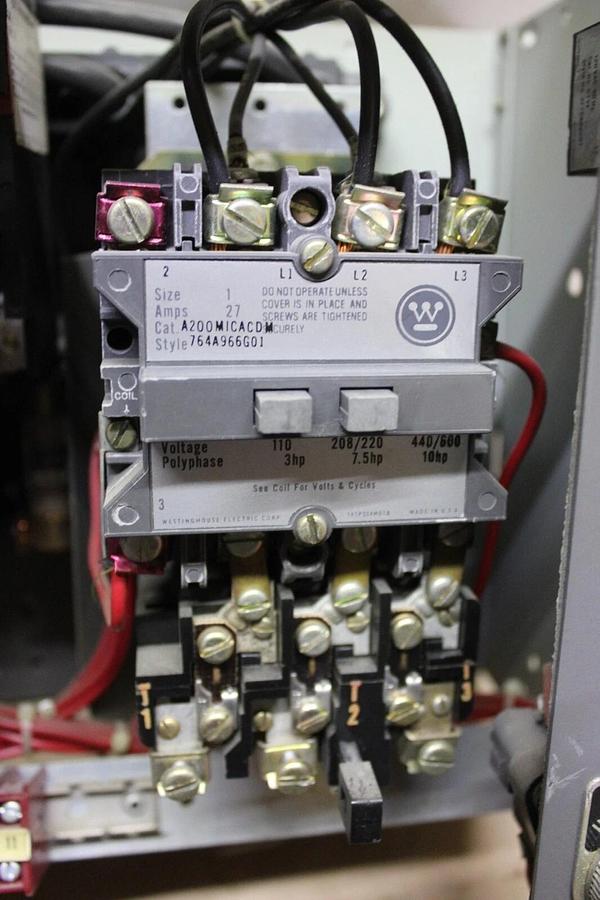 Used WESTINGHOUSE TYPE W MOTOR CONTROL BUCKET 12" SIZE 1 STARTER 27 AMP W/ DOOR