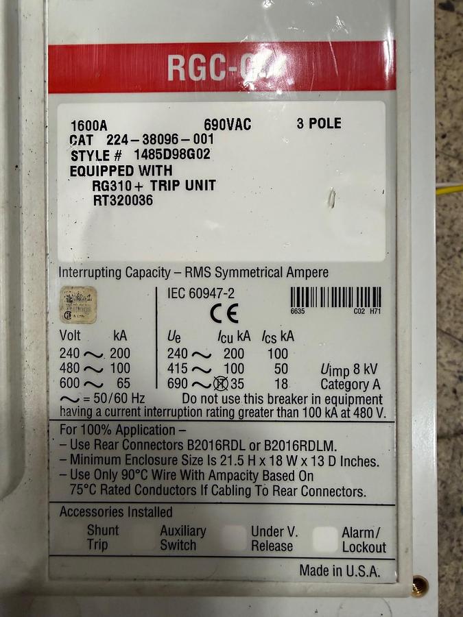 Used CUTLER HAMMER CIRCUIT BREAKER 