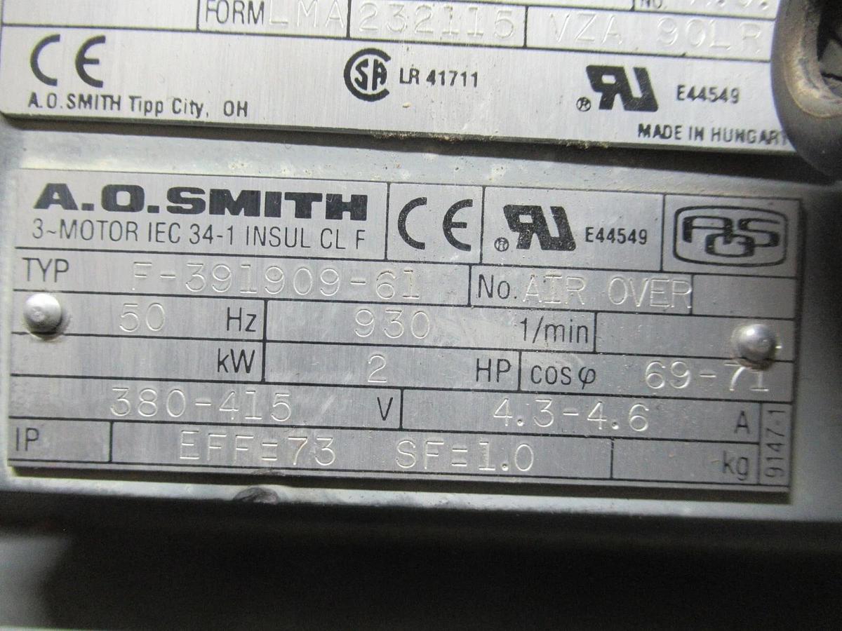 Used A.O. SMITH CENTURY AC MOTOR F-391909-61 3-PHASE 2 HP 460V 4A 1.15 SF 1155 RPM
