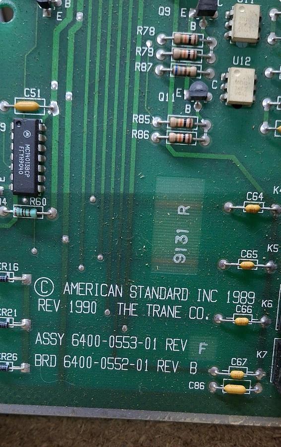 Used TRANE CHILLER MODULE 6400-0553-01 REV. F SOFTWARE: 6200-0022-09 **WARRANTY**