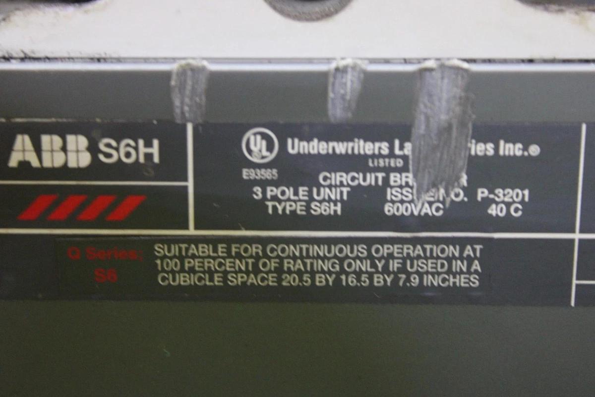 Used ABB CIRCUIT BREAKER SACE S6 S6H 600 AMP 600 VAC 3-POLE **WARRANTY INCLUDED**