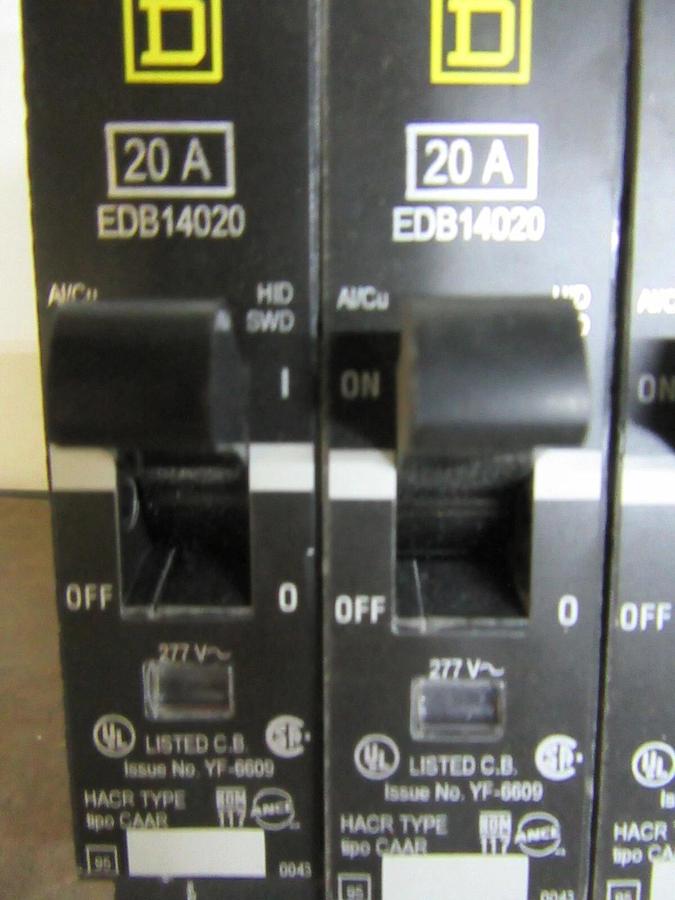 Used LOT OF 4 SQUARE D BREAKER EDB14020 SINGLE POLE 277 VAC 20 AMP **WARRANTY**
