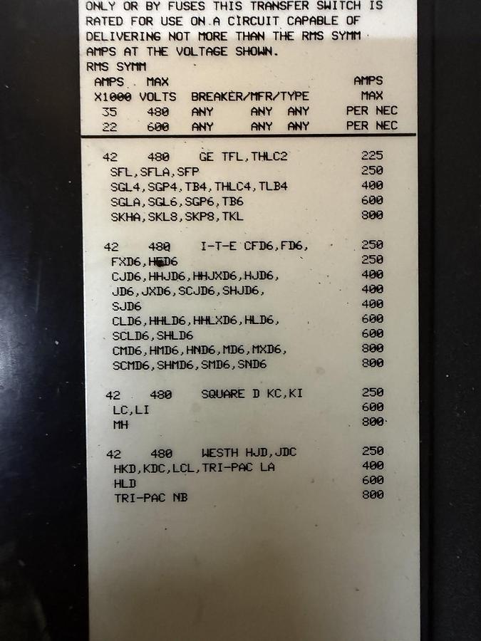 Used KOHLER AUTOMATIC TRANSFER SWITCH K-168541-225 225 AMP 208 VOLT 3-PHASE 3-WIRE